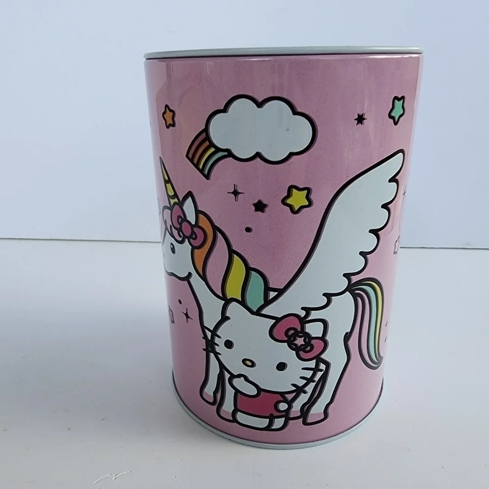 NEW Hello Kitty Sanrio Pink Unicorn Tin Can Coin Bank